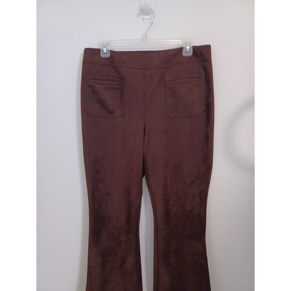 Cato Suede Dress Pants Large Brown Wide Flare Leg Stretch Relaxed Fit - Picture 2 of 8